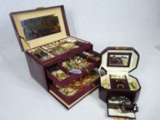 MODERN JEWELLERY CASE & CONTENTS - various dress rings, gilt metal jewellery and a smaller case,