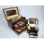 MODERN JEWELLERY CASE & CONTENTS - various dress rings, gilt metal jewellery and a smaller case,