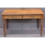 GILLOWS & COMPANY TWO DRAWER MAHOGANY LIBRARY TABLE - on turned supports with brass drop handles and