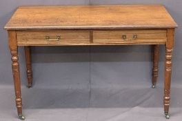 GILLOWS & COMPANY TWO DRAWER MAHOGANY LIBRARY TABLE - on turned supports with brass drop handles and