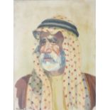 A CHITSAZ oil on canvas - portrait of an Arab gentleman, indistinctly signed, 44 x 34cms