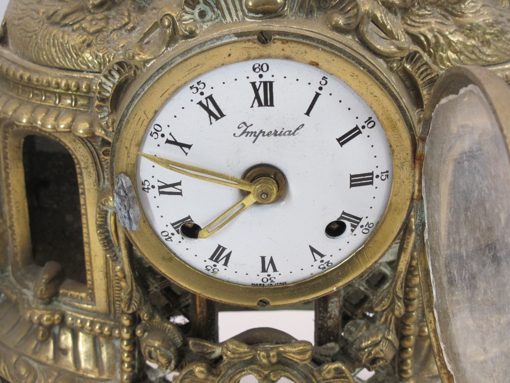 FRENCH STYLE CAST BRASS MANTEL CLOCK - the enamel dial marked 'Imperial' and an Art Deco style - Image 3 of 5
