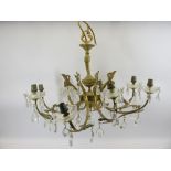 CAST BRASS & GLASS 8 BRANCH CEILING CHANDELIER - 64cms across