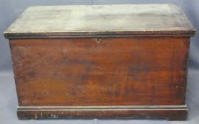 VICTORIAN PINE LIDDED CAPTAIN'S STYLE CHEST - with iron carry handles and strap hinges, interior