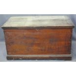 VICTORIAN PINE LIDDED CAPTAIN'S STYLE CHEST - with iron carry handles and strap hinges, interior