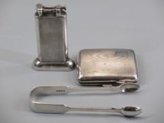 SILVER SUGAR TONGS - plain fiddle patterned, 1.9 ozt, London circa 1840, a lady's engine turned