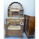 VINTAGE & LATER FURNITURE PARCEL, 4 ITEMS - an oak box seat hall bench/stick stand, 89cms H, 85cms