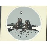 SIR KYFFIN WILLIAMS RA coloured limited edition print (1/500) circular format - 'The two standing