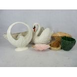 SYLVAC PLANTERS & ORNAMENTS, Beswick 819 pottery basket, a Dartmouth pottery swan planter