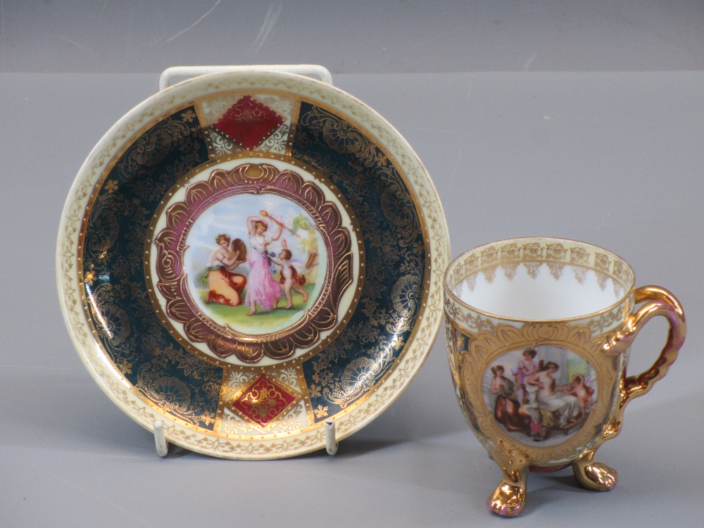 VIENNA CUP & SAUCER - the cup with twin split serpent handles on three pad supports and with a panel