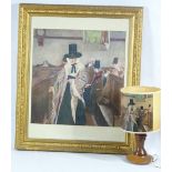 CURNOW VOSPER gilt framed print - 'Salem', 52.5 x 50.5cms along with a vintage table lamp, the shade