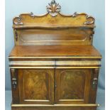 VICTORIAN MAHOGANY CHIFFONIER - the shelf back with applied carvings over a two drawer, two door