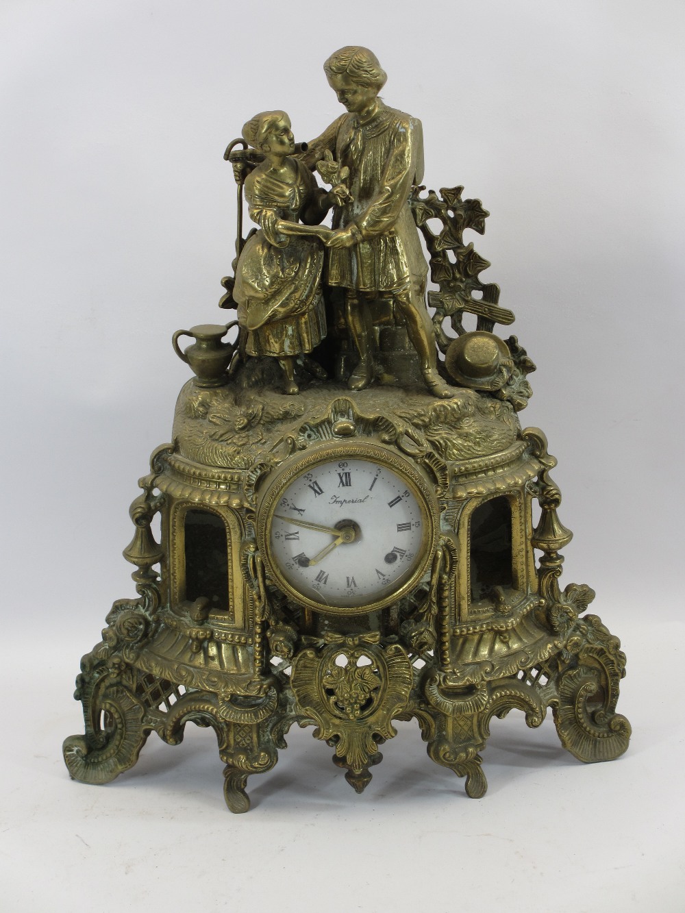 FRENCH STYLE CAST BRASS MANTEL CLOCK - the enamel dial marked 'Imperial' and an Art Deco style - Image 2 of 5