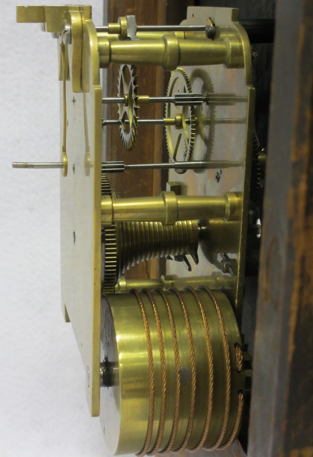 SINGLE FUSEE DROP DIAL ANTIQUE WALL CLOCK BY A N FRENCH, NEWCASTLE - Rosewood cased with mother of - Image 5 of 9