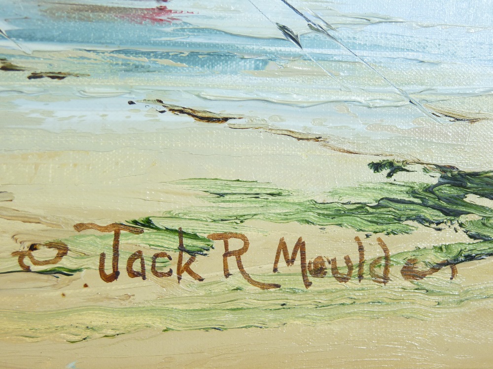 JACK R MOULD oil on canvas - continental coastal scene with cliffside properties and beached - Image 2 of 3