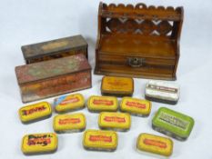 ARTS & CRAFTS STYLE PIPE RACK, old metal tobacco and biscuit tins and A HALEY tinted photographic