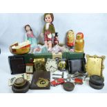 MIXED TOYS & COLLECTABLES including Russian graduated dolls, leather wallets, AA badge, Fisher Price