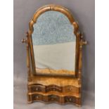 QUEEN ANNE STYLE WALNUT SERPENTINE FRONT DRESSING MIRROR - with shaped moulding on turned supports