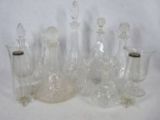 VICTORIAN & LATER GLASSWARE & DECANTERS, a quantity including two pedestal celery vases, two