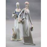 TALL NAO FIGURINE - a young woman with two water pitchers, 40cms H and another Spanish figure of a