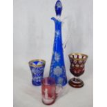 VICTORIAN & LATER GLASSWARE, 4 ITEMS to include a Cranberry tankard decorated Mary Gregory style,