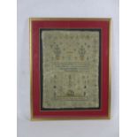 GEORGE IV NEEDLEWORK SAMPLER BY Hannah Budd Prince aged 9 years, dated 1826 with verse 'Teach me
