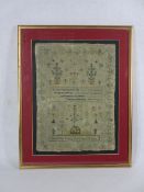 GEORGE IV NEEDLEWORK SAMPLER BY Hannah Budd Prince aged 9 years, dated 1826 with verse 'Teach me