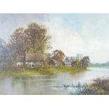 A PERRIN late 19th century oil on canvas titled verso - 'Near Maple Durham on Thames', gilt framed
