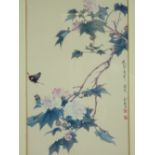 ORIENTAL SCHOOL PRINT - hibiscus and a butterfly, signed and with label verso, 'Yuchih-chen' 1959