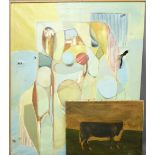 PAUL KITCHIN naive oil on canvas - a prize cow, unframed, 49 x 61cms and EDWARD HAYES abstract oil