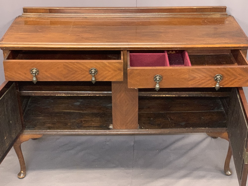 EDWARDIAN MAHOGANY SIDEBOARD - with railback, two drawers over two cupboard doors on cabriole - Image 2 of 4