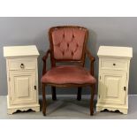 BEDSIDE CABINETS - a modern pair, cream coloured, 65cms H, 35cms W, 35cms D and a French style