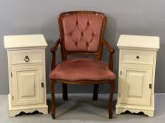 BEDSIDE CABINETS - a modern pair, cream coloured, 65cms H, 35cms W, 35cms D and a French style