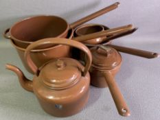 'JUDGE' WARE farmhouse style metal saucepans and kettle