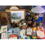 CONVEX BOBBLE MIRROR, brass based oil lamp, old maps, treen and other miscellaneous items