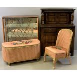 FURNITURE ASSORTMENT - a retro display cabinet, 103cms H, 91cms W, 30cms D, loom ottoman and