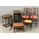 FURNITURE ASSORTMENT - compact barley twist side table, wine table, quantity of vintage chairs and a