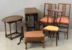 FURNITURE ASSORTMENT - compact barley twist side table, wine table, quantity of vintage chairs and a