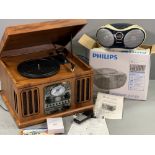 RETRO TURNTABLE, CD & RADIO PLAYER with USB connection and a boxed Phillips CD player E/T
