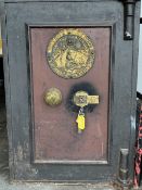 VINTAGE SAFE - labelled 'Syrus, Price & Company, Wolverhampton', with keys, 76cms H, 46cms W,