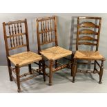 ANTIQUE CHAIRS - three rush and string seated farmhouse style chairs