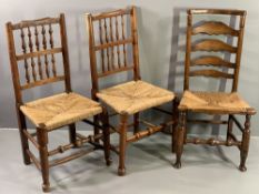 ANTIQUE CHAIRS - three rush and string seated farmhouse style chairs