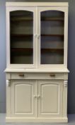 CWPWRDD GWYDR - painted white with twin upper glazed doors, single drawer and fielded panelled