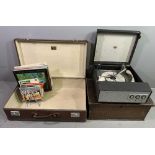 GLOBETROTTER VINTAGE SUITCASE, a Marconiphone picnic gramophone, a quantity of vinyl records on a