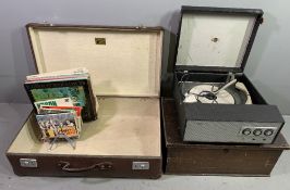 GLOBETROTTER VINTAGE SUITCASE, a Marconiphone picnic gramophone, a quantity of vinyl records on a