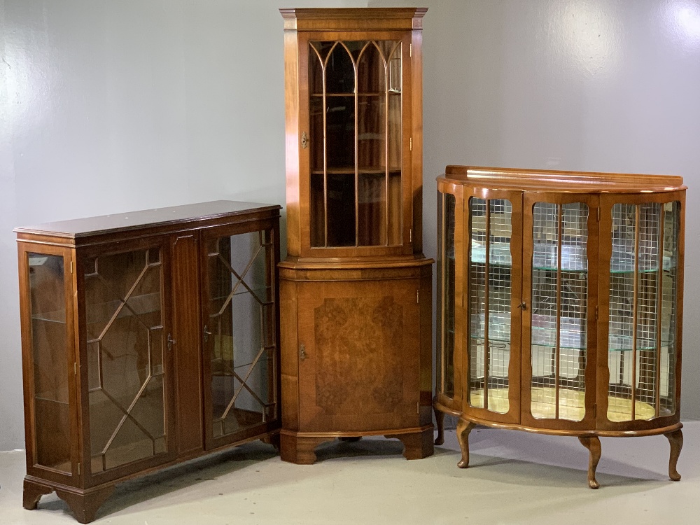 REPRODUCTION MAHOGANY DISPLAY CABINET - with two astragal glazed doors on bracket feet, 104cms H,