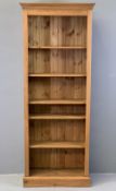 MODERN PINE BOOKCASE with adjustable shelves, 196cms H, 76cms W, 30cms D