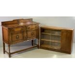 EDWARDIAN SIDEBOARD with two doors and two drawers, railback, sunburst type carving to the front, on