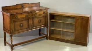 EDWARDIAN SIDEBOARD with two doors and two drawers, railback, sunburst type carving to the front, on