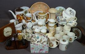 CHINA ASSORTMENT & CLOCKS to include twin handled shallow Beswick dish, 32cms diameter, Masons